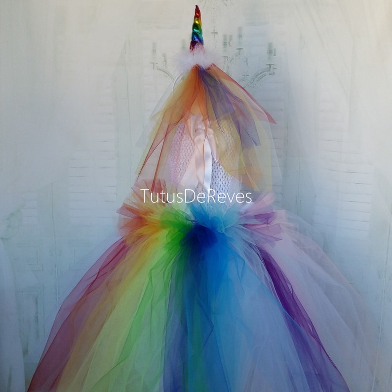 child costume lined dress tutu fairy tales Halloween Unicorn costume carnival Christmas. white and multicolored birthday