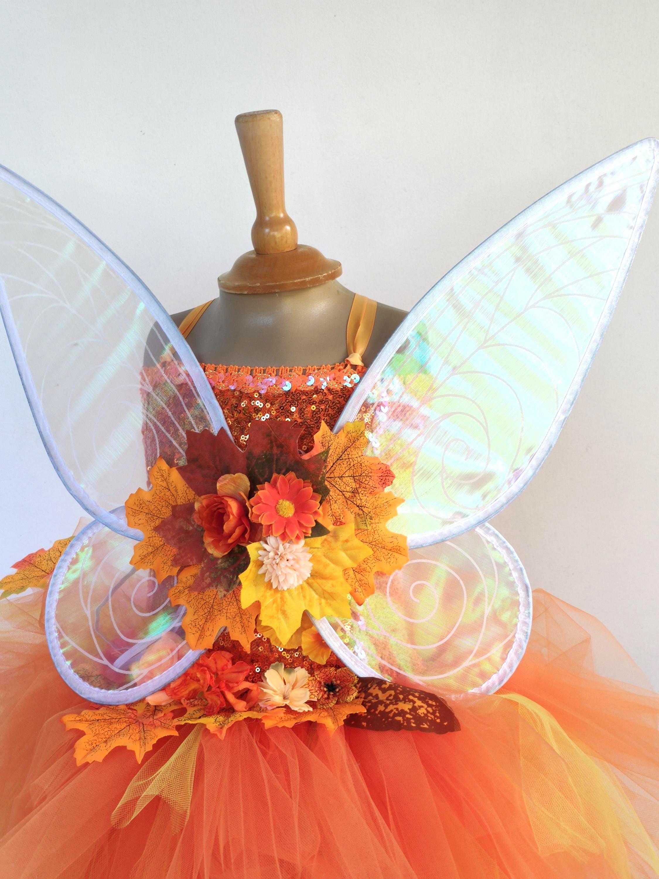 Robe tutu papillon orange avec ailes, costume de papillon rose vif et orange, costume de fée princesse d'Halloween du nouveau-né à 14 ans - France
