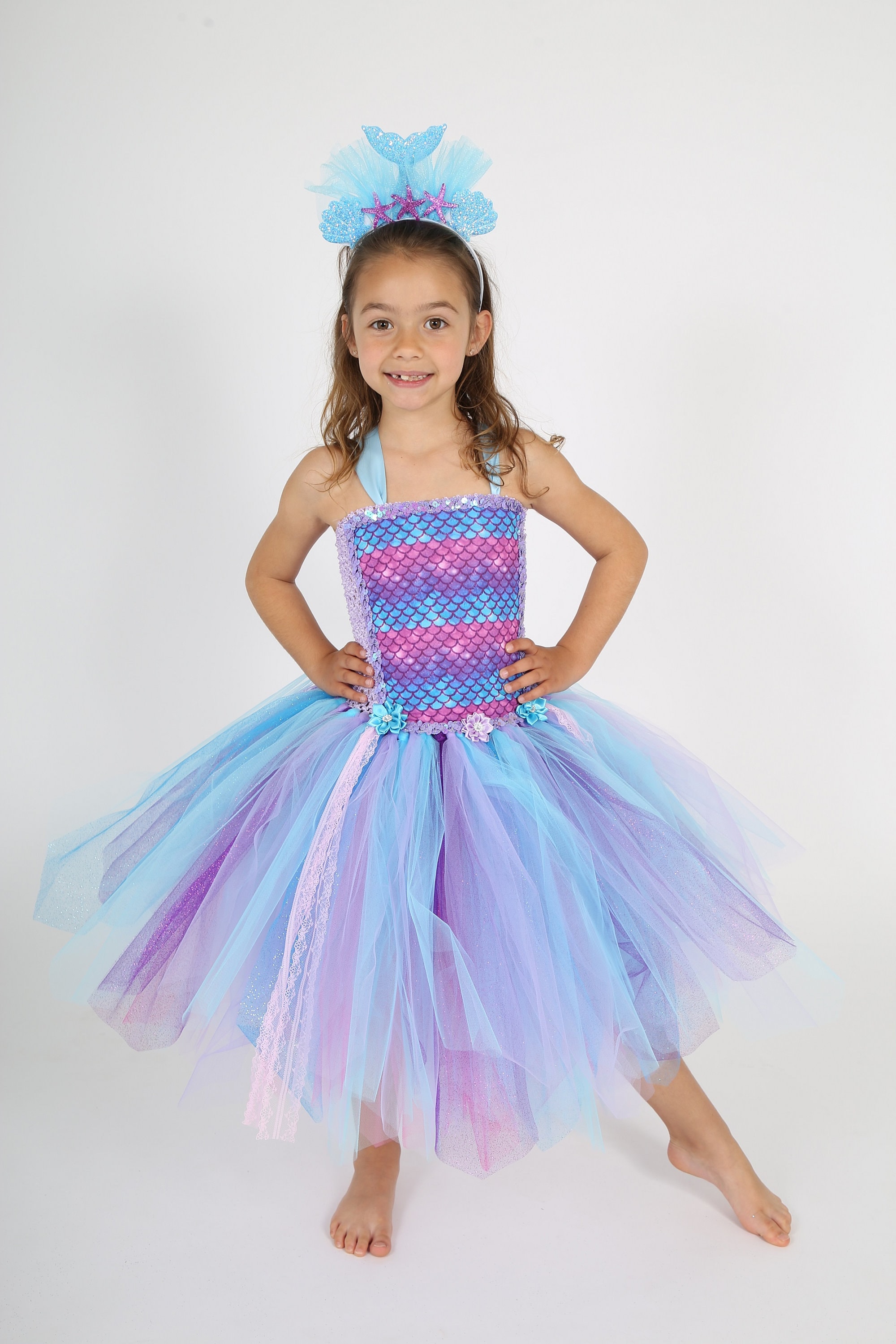 Acheter Costume de petite sirène pour filles, robe de princesse  d'anniversaire et d'halloween pour enfants, vêtements de fête d'été pour  carnaval 3-10T