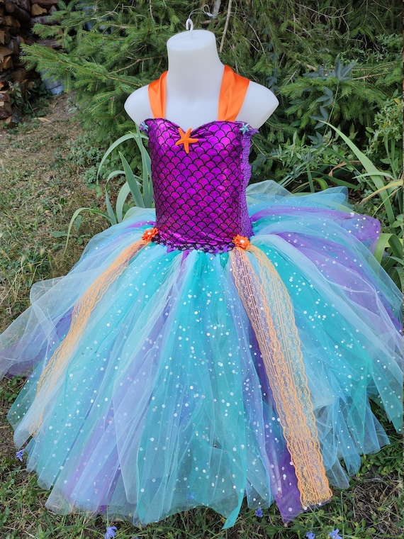 vestito da bambina la sirenetta ariel vestito floreale in tulle festa  festival fiocco in rete ricamato viola verde cotone midi senza maniche  principessa dolce abiti in raso estate vestibilità regolare 3-10 anni