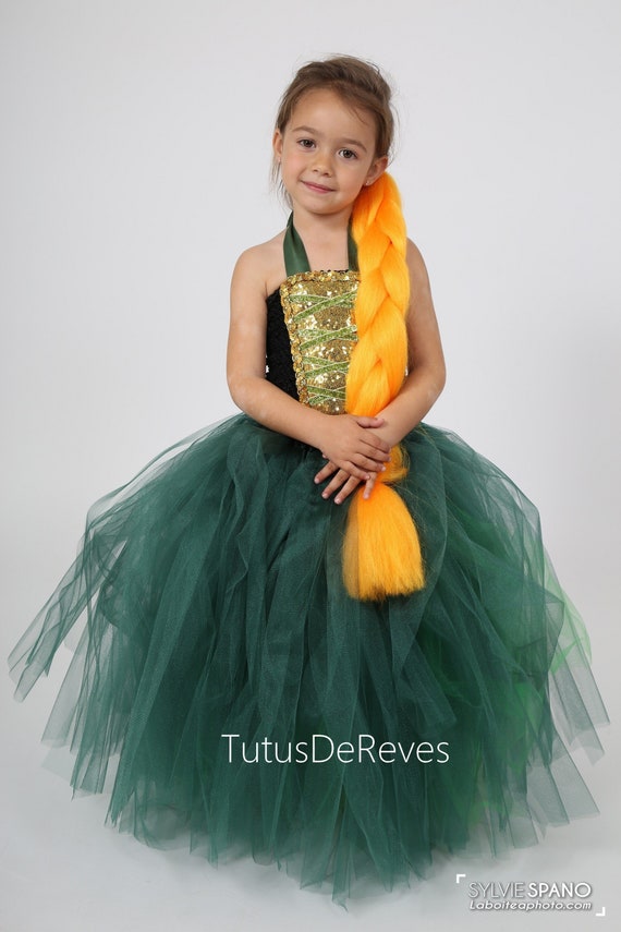 Déguisement enfant de princesse Rebelle, robe tutu longue en tulle vert et  bustier sequin doré -  Canada