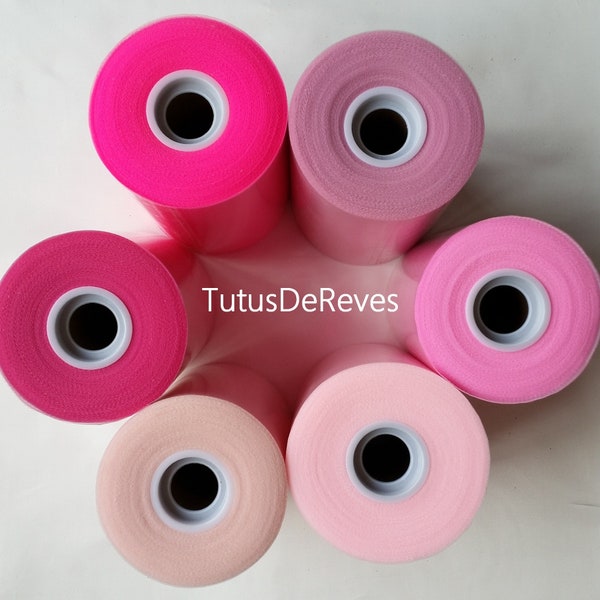 Tulle souple rose pour robes tutu, 6 tons de rose: rose poudré, vieux rose, fuchsia.. 90 mètres, 40 /20 mètres à la coupe sur 15 cm