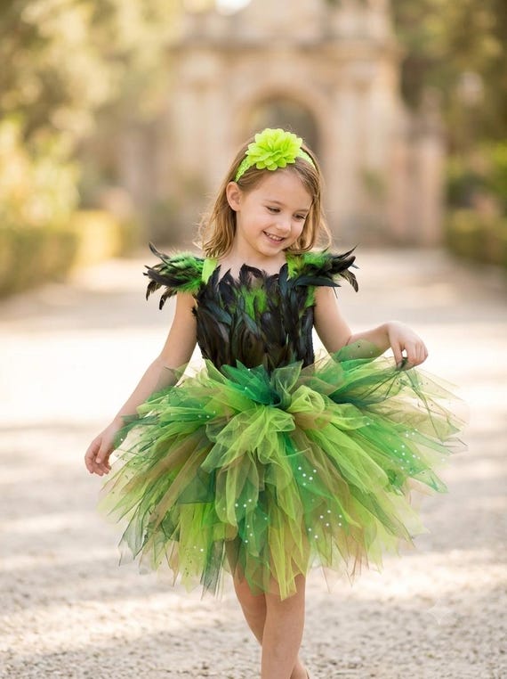 green dress with birds Handmade Fairy Bird Costume for Children - Bird Tutu Dress, Hummingbird Costume, Parakeet Costume Feathers and Tulle filter:Price:$65+