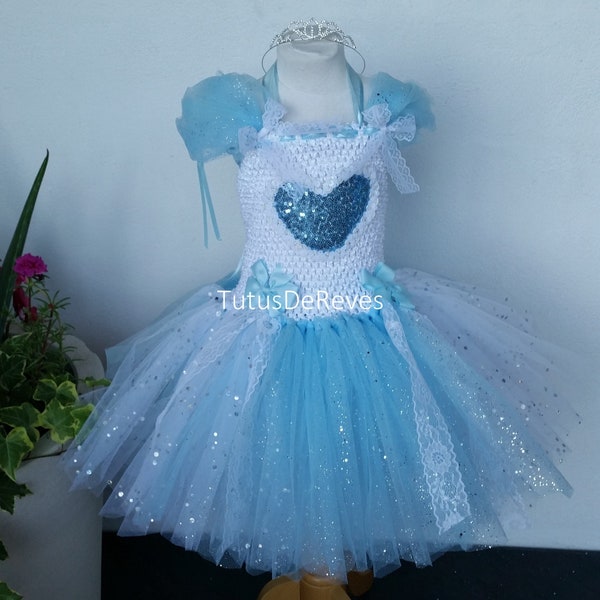 Robe de conte de fée, déguisement Cendrillon, robe tutu courte,cadeau d'anniversaire ou de Noël fille, costume enfant carnaval ou Halloween