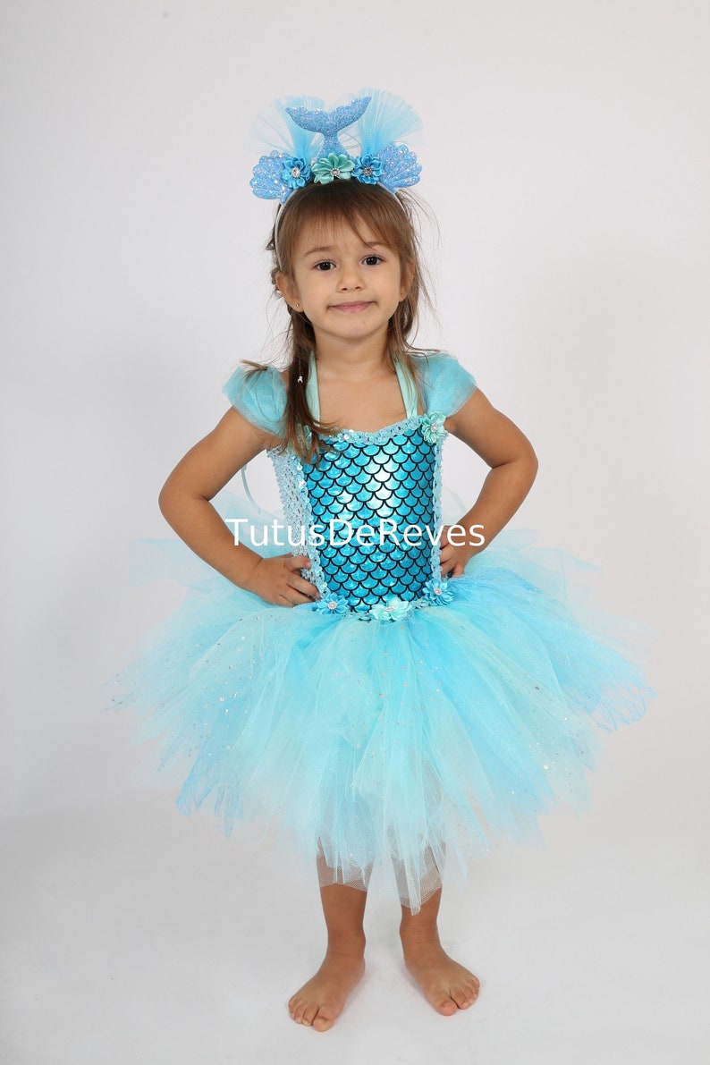Carnival Little mermaid costume birthday gift stage costume baby and girl tutu dress mermaid headband choice of length