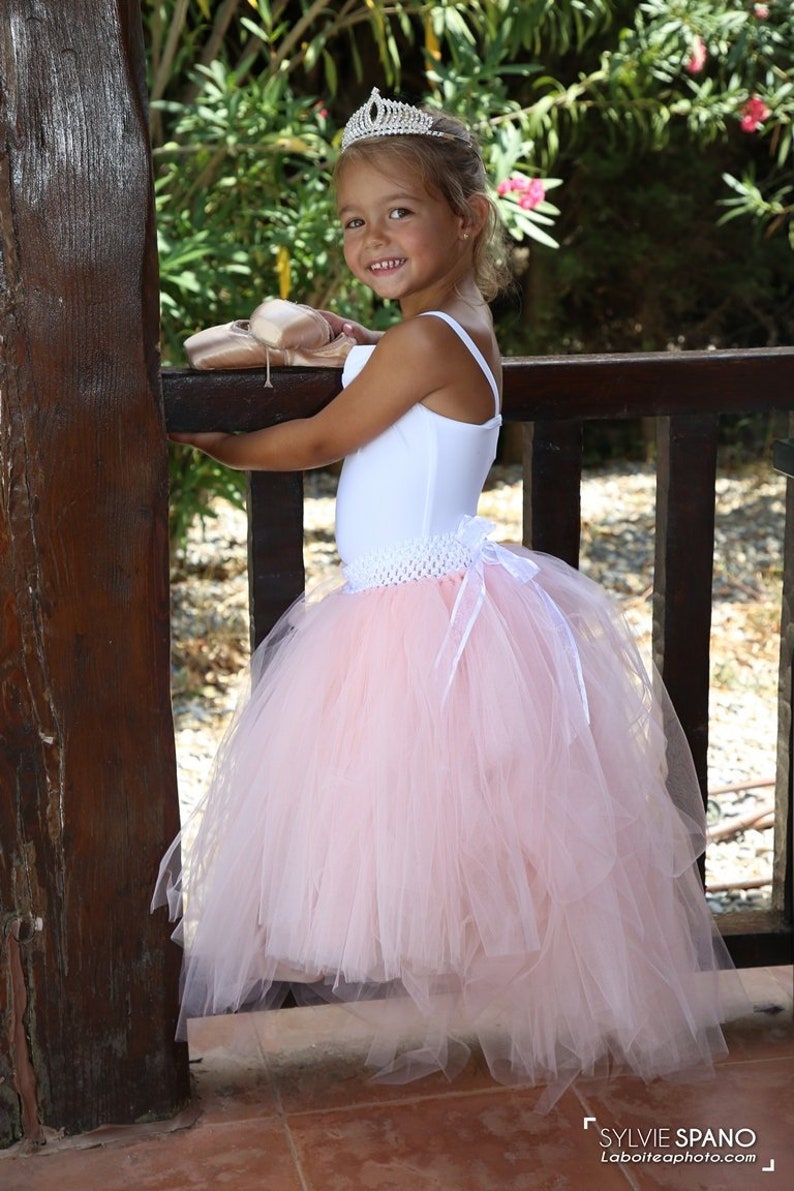 Jupe tutu fille fleur, jupe en tulle longue de cérémonie pour petite princesse, couleurs au choix image 1