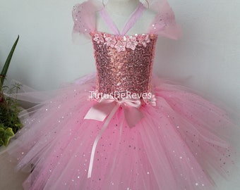 Robe de princesse enfant, robe tutu en tulle rose, cadeau fille et bébé