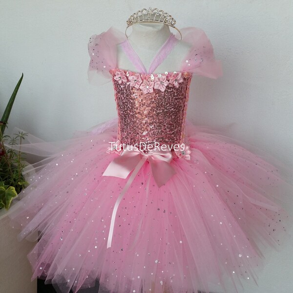 Robe de princesse enfant, robe tutu en tulle rose, cadeau fille et bébé