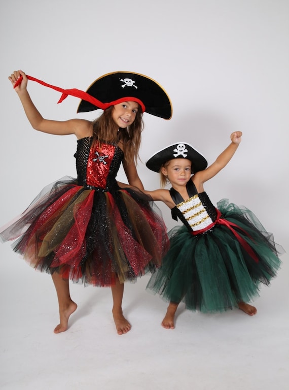 Déguisement fille de pirate, robe tutu enfant en tulle noir et