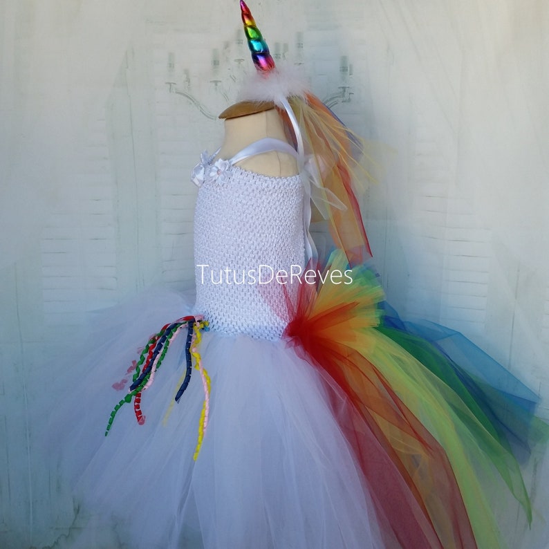 child costume lined dress tutu fairy tales Halloween Unicorn costume carnival Christmas. white and multicolored birthday