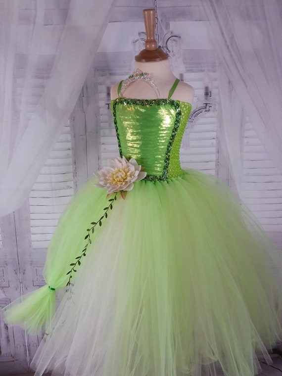 Princess Dress, Princess Tiana Costume, Tutu Dress for Children Sizes 1 to  8 Years: Birthday Gift, Wedding, Carnival Costume 