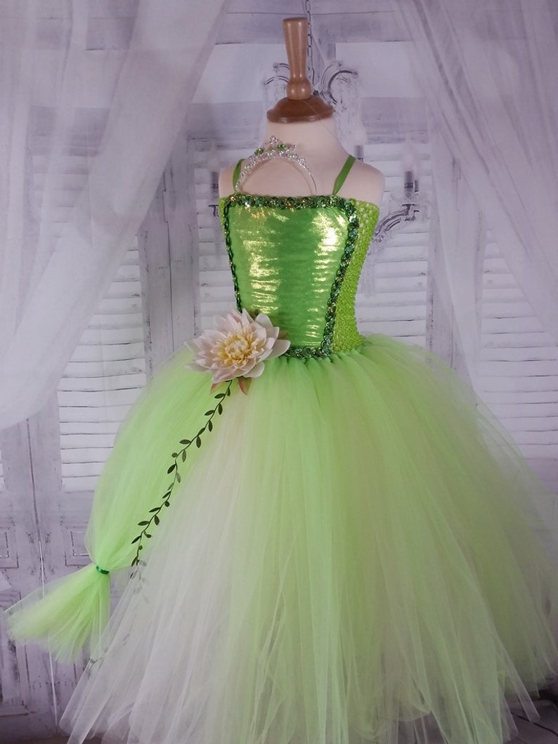 Princess dress, princess Tiana costume, tutu dress for children sizes 1 to 8 years: birthday gift, wedding, carnival costume... image 4