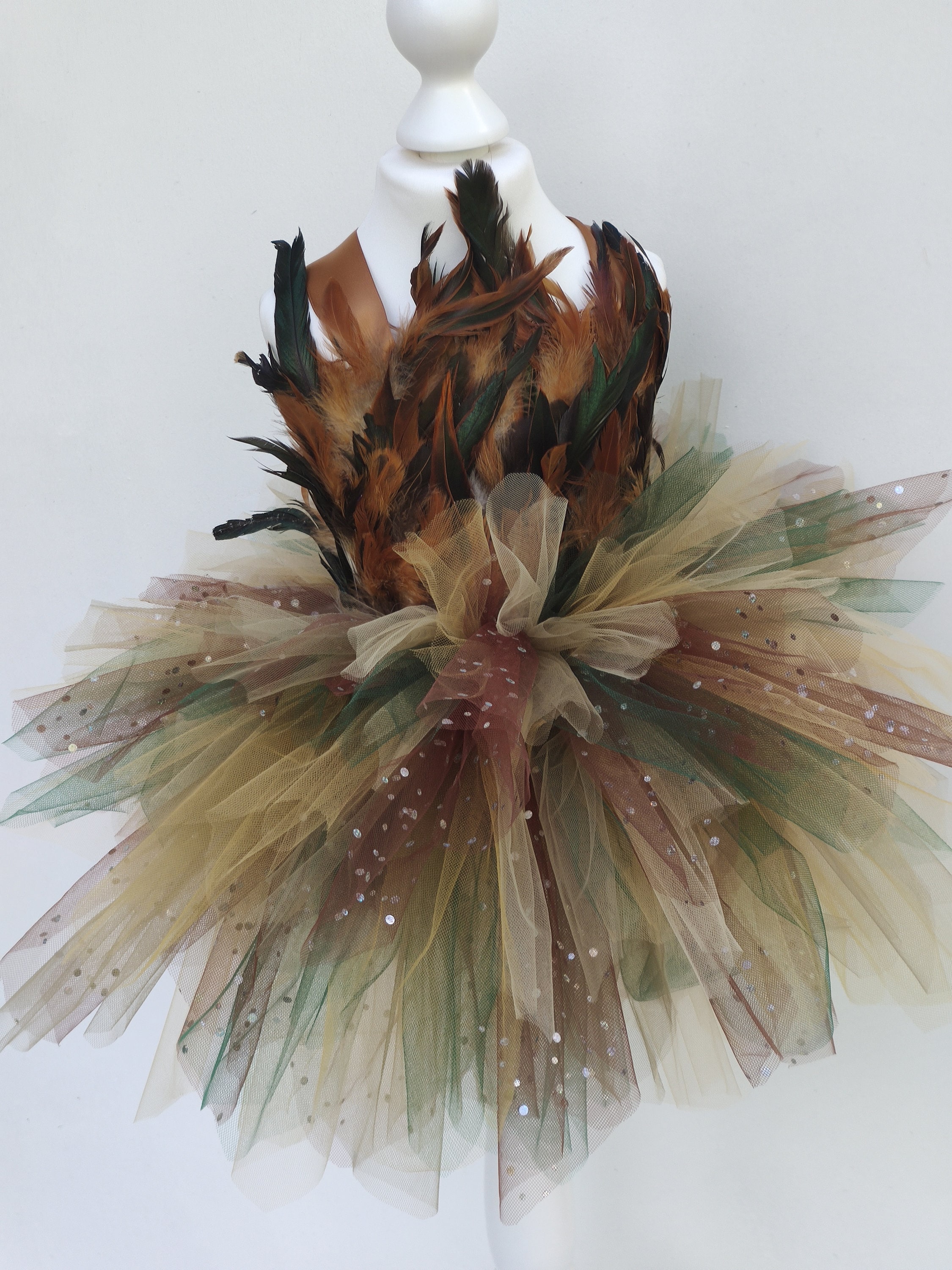 Bird costume for children, tulle and synthetic feather tutu dress, bird of prey tutu, Halloween costume, carnival, children's show.