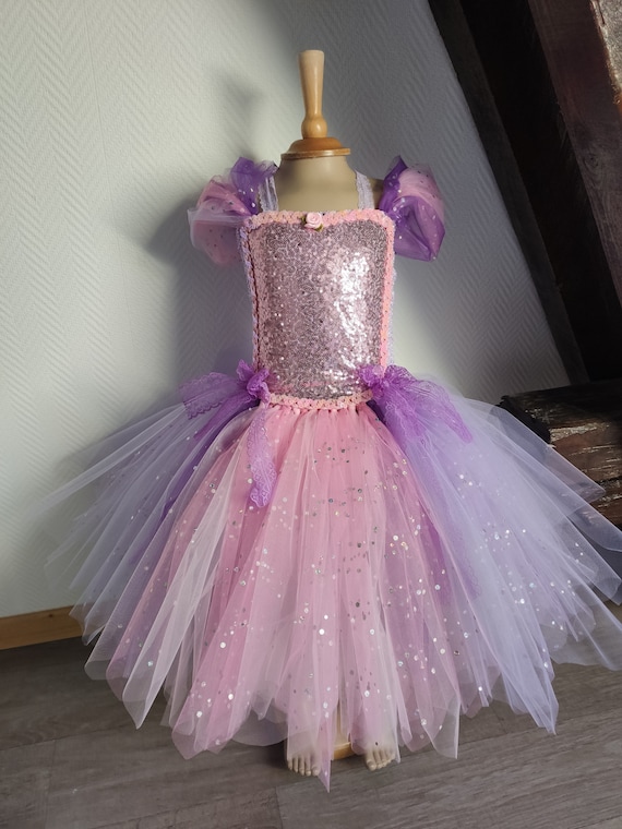 Principessa Rapunzel abito tut rosa e viola per bambina ispirato