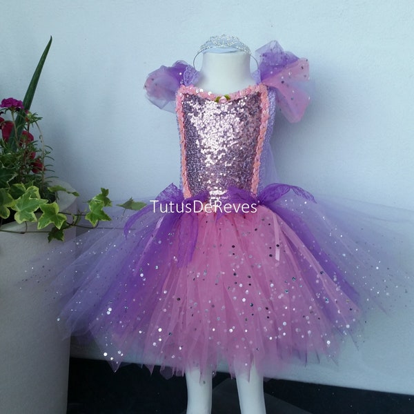 Princesse , robe tutu rose et mauve pour fillette  inspirée de Contes de fées
