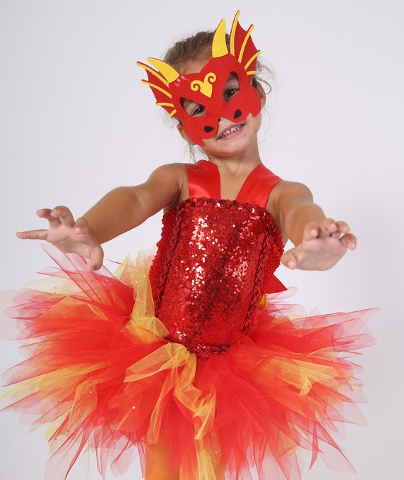 Little Dragon Girl Costume Child s Costume in Red Tulle and Sequin Fabric Halloween Costume Carnival Girl s Stage Costume Etsy