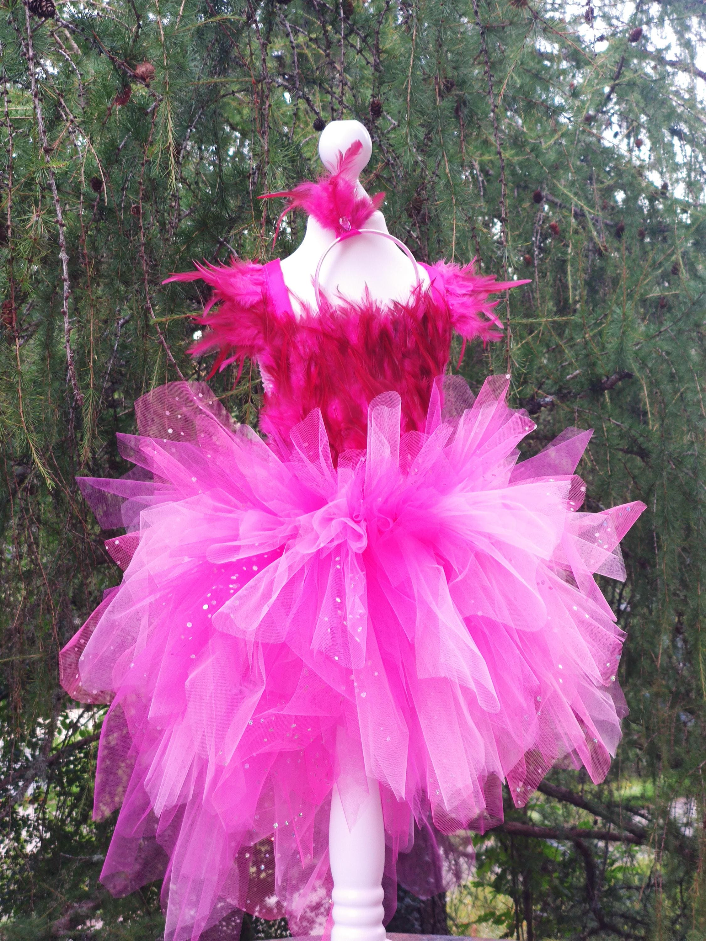 Flamingo costume, bird tutu dress with feathers, children's Halloween costume, stage costume, pageant costume