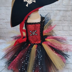 Déguisement fille de pirate, robe tutu enfant en tulle noir et rouge image 5