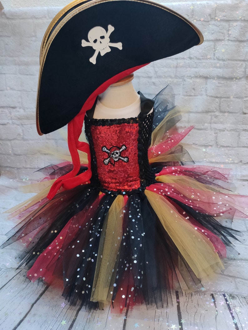 Déguisement fille de pirate, robe tutu enfant en tulle noir et rouge image 5