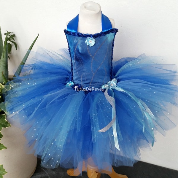 Robe tutu bleu pour enfant, robe de princesse longueur genou