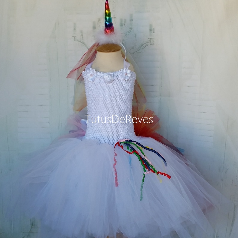 child costume lined dress tutu fairy tales Halloween Unicorn costume carnival Christmas. white and multicolored birthday