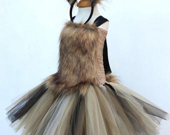 Girl's fur wolf costume, tutu dress, size 1/10 years, Halloween costume, children's gift, performance costume
