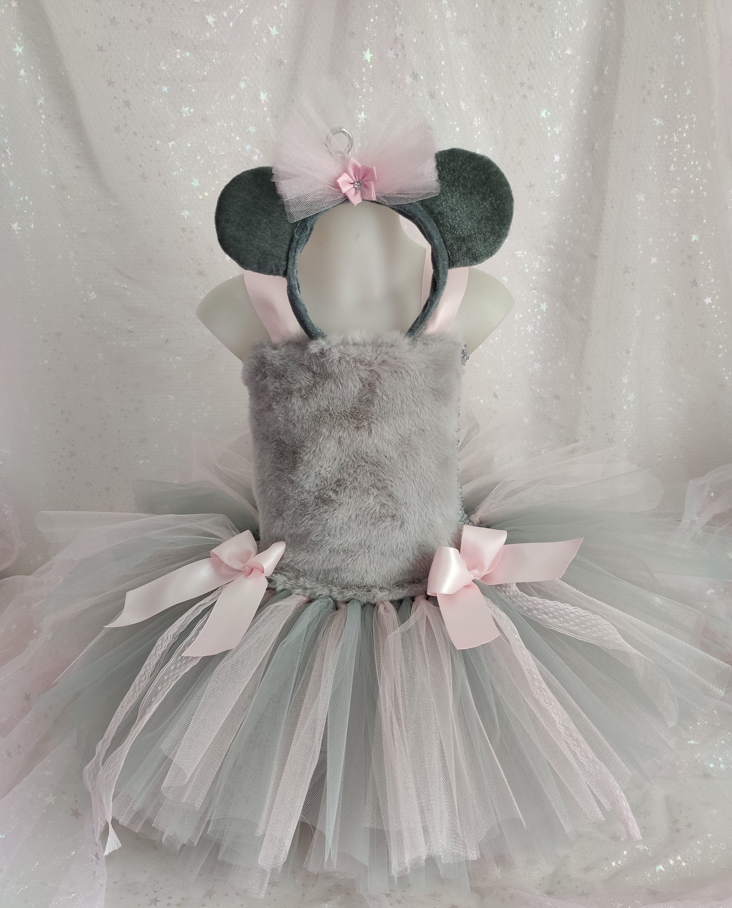 DISFRAZ DE NI O VESTIDOS DE TUTU DE RATITA EN TUL GRIS Y ROSA CON