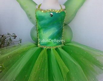 Robe enfant de fée , déguisement en tulle vert  et ailes de fée