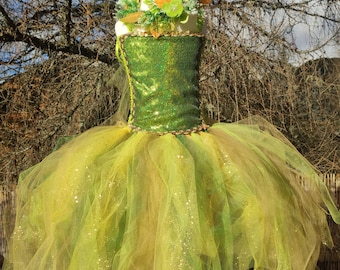 Disfraz de hada, disfraz de elfo de los bosques, vestido de tutú infantil, corona de elfo, regalo de cumpleaños, regalo de Navidad, disfraz de carnaval, disfraz de escenario.
