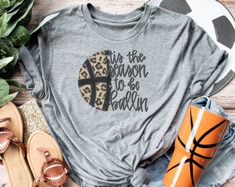 Tis The Season to be Ballin Womens tee Shirt. Leopard Basketball Shirt. Game Day Shirt. Mom Basketball Tee. High School Sports. Basketball