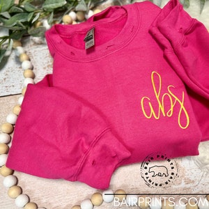 Monogram Sweatshirt. Distressed Monogram Sweatshirt. Vintage Crewneck Sweatshirt. Neon Monogram Shirt. Womens Monogram Crewneck Sweatshirt
