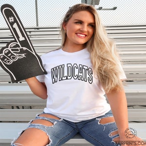 Wildcats Faux Embroidery Team Spirit Tee Shirt. School Mascot T-Shirt. Wildcats School Spirit Shirt. Sports Team Shirt. Teacher Team Shirt