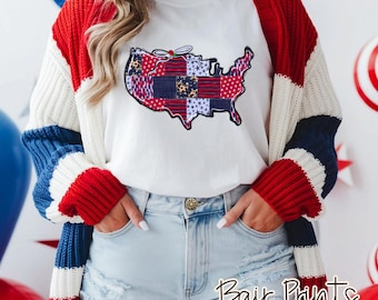 Patriotic Patchwork Tee. Comfort Colors USA Tee. Red, White & Patchwork T-Shirt. Land That I Love Patchwork Tee. 4th of July Shirt.
