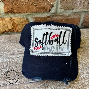 Softball Mom Embroidered Hat. Softball Mom Baseball Hat. Embroidered Rag Patch Band Hat. High School Softball Hat. Distressed Baseball Hat