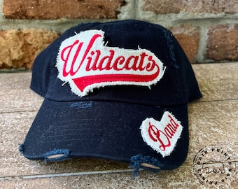 Team Spirit Distressed Hat. Embroidered Mascot Hat. School Spirit Hat with Rips for Mom. School Spirit Hat. Team Hat. Rag Patch Mascot Hat