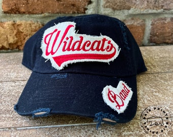 Team Spirit Distressed Hat. Embroidered Mascot Hat. School Spirit Hat with Rips for Mom. School Spirit Hat. Team Hat. Rag Patch Mascot Hat