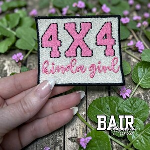 4x4 Kinda Girl Embroidered Iron On Patch. Trendy Hat Accessory.