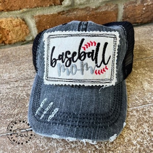 Baseball Mom Trucker Hat. Baseball Lover Hat. Ladies Embroidered Baseball Hat. Distressed Sports Mom Hat.