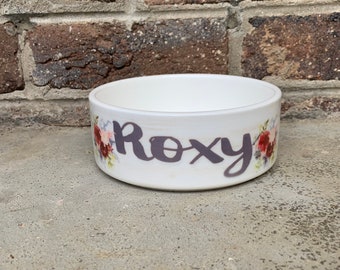 Small Dog Bowl with Flowers. Small Pet Bowl. Dog Food Bowl. Ceramic Dog, Cat Bowl. Stoneware Dog Bowl. Pet Accessories.