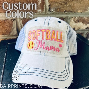Softball Mom Trucker Hat. Distressed Softball Hat. Softball Mom. Softball Gift. Mothers Day Present. Softball Present.