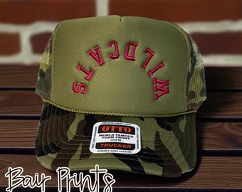 Upside Down Mascot Embroidered Trucker Hat: Camo Bill, High Crown