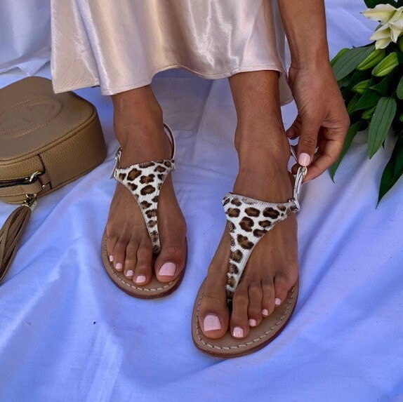Ladies Leopard Print Flat Sandals - Etsy