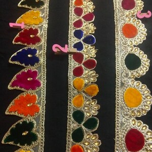 Ruban indien en velours multicolore doré, 5 cm de large, pour couture ethnique, artisanat, mariage, bordure de sari, 1 mètre