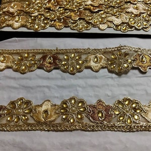 Bordure indienne en or rose pour vêtements de mariée, magnifique ruban de 1,5 pouces de large, couture ethnique, artisanat, mariage, bordure de sari attrayante par 1
