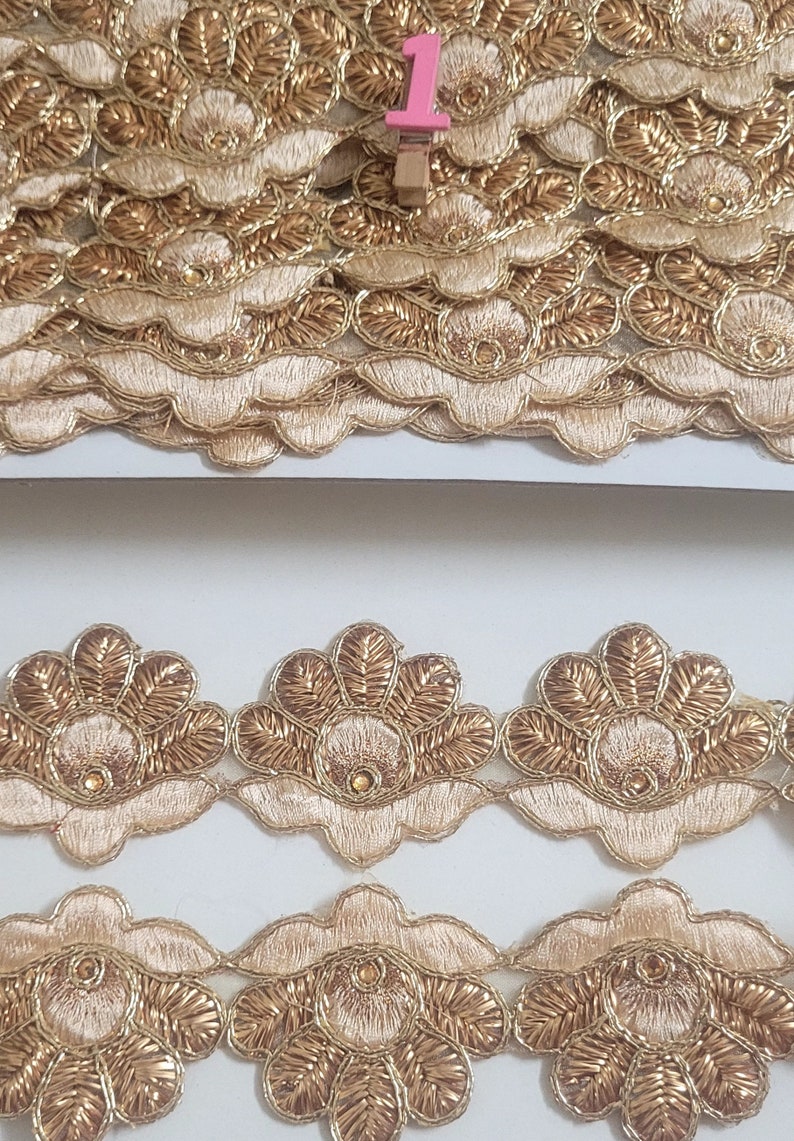 Rose Gold Indian Trim Wear Beautiful Ribbon between 2 to 2.1/4 inches wide Ethnic Sewing Craft Wedding attractive Border by 1 yard image 5