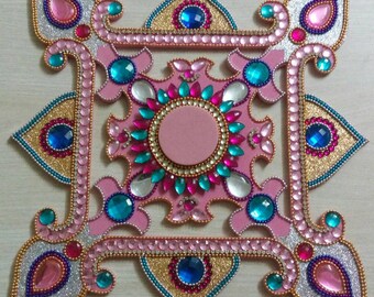 Wedding  return gift, Table center piece  wedding decoration,  Return Gift floating holder for tea light candles Mandala Rangoli size 11.5"