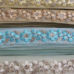 Bordure indienne brodée multicolore en filet, beau ruban de 1,25 pouce de large, couture ethnique, artisanat, mariage, bordure de sari par 1 yard