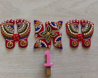 Decoration Lakshmi pagla with swastik rangoli home decor Diwali gift Lakshmi charan auspicious symbols indian festival Lakshmi pujan