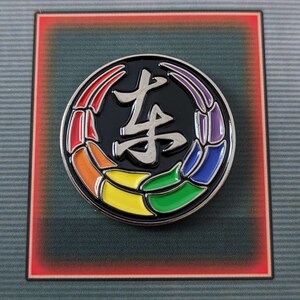 Toji Clan inspired pride enamel pins on an essence of pride NerdyQueer backing card.