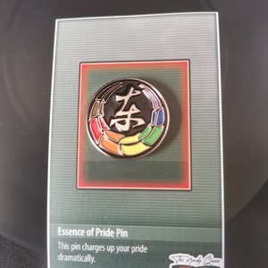 Toji Clan inspired pride enamel pins on an essence of pride NerdyQueer backing card.
